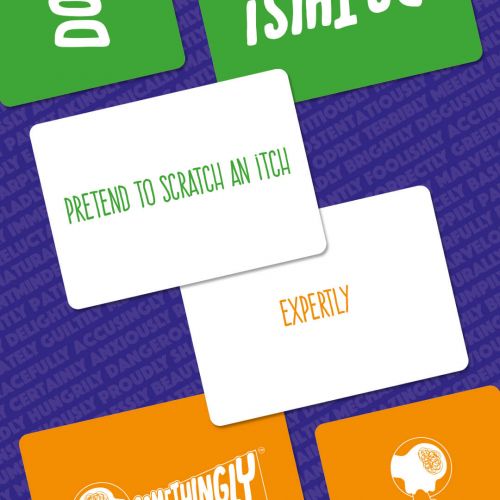 Two 'Somethingly' cards laid out to show example game play.