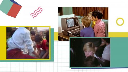 A frame from the National Archives: Jubilee video, showing a selection of historical photographs from the 1980s.
